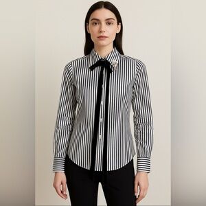 Marc Jacobs 0 Button Up Shirt Bijoux Broches Martini Black White Stripe Cotton